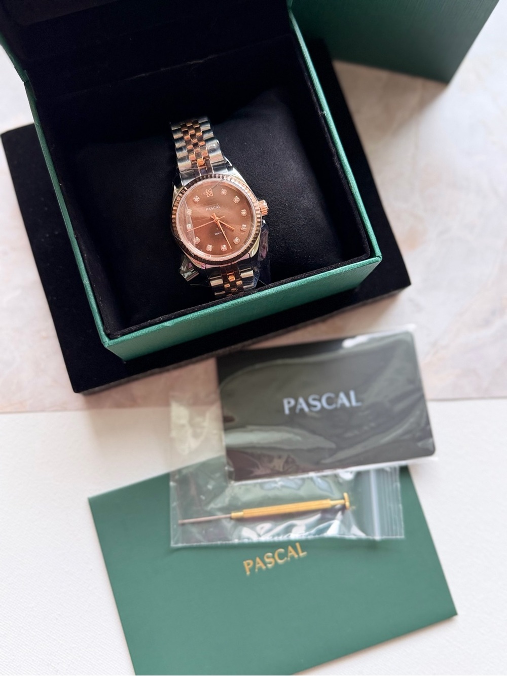 Women's Two-Tone Rose Gold and Silver Bracelet Watch with Rose Dial
